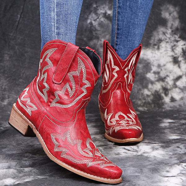 Women's Embroidered Cowboy Boots - Western Style, Wedge Heel