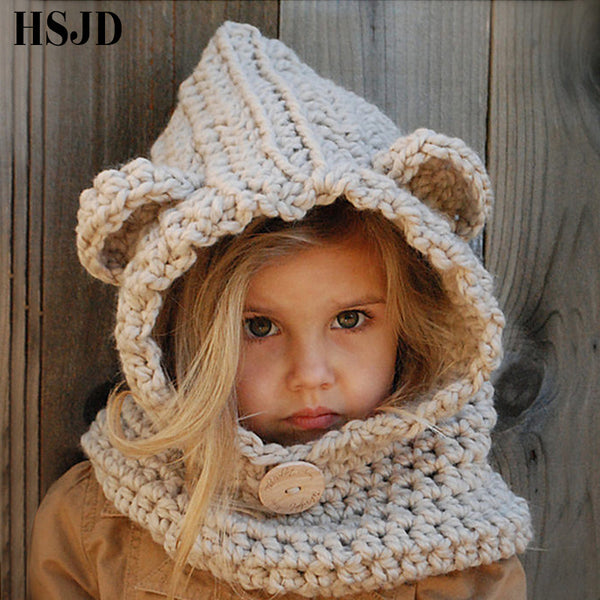 Cute Knitted Kids Hat with Warm Bear Scarf - Cozy Winter Essentials