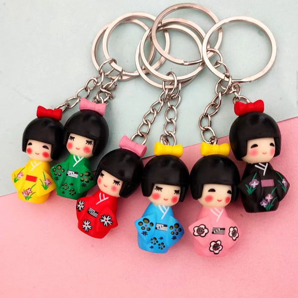 Cute Japanese Kimono Doll Keychain - Resin Mini Pendant Charm